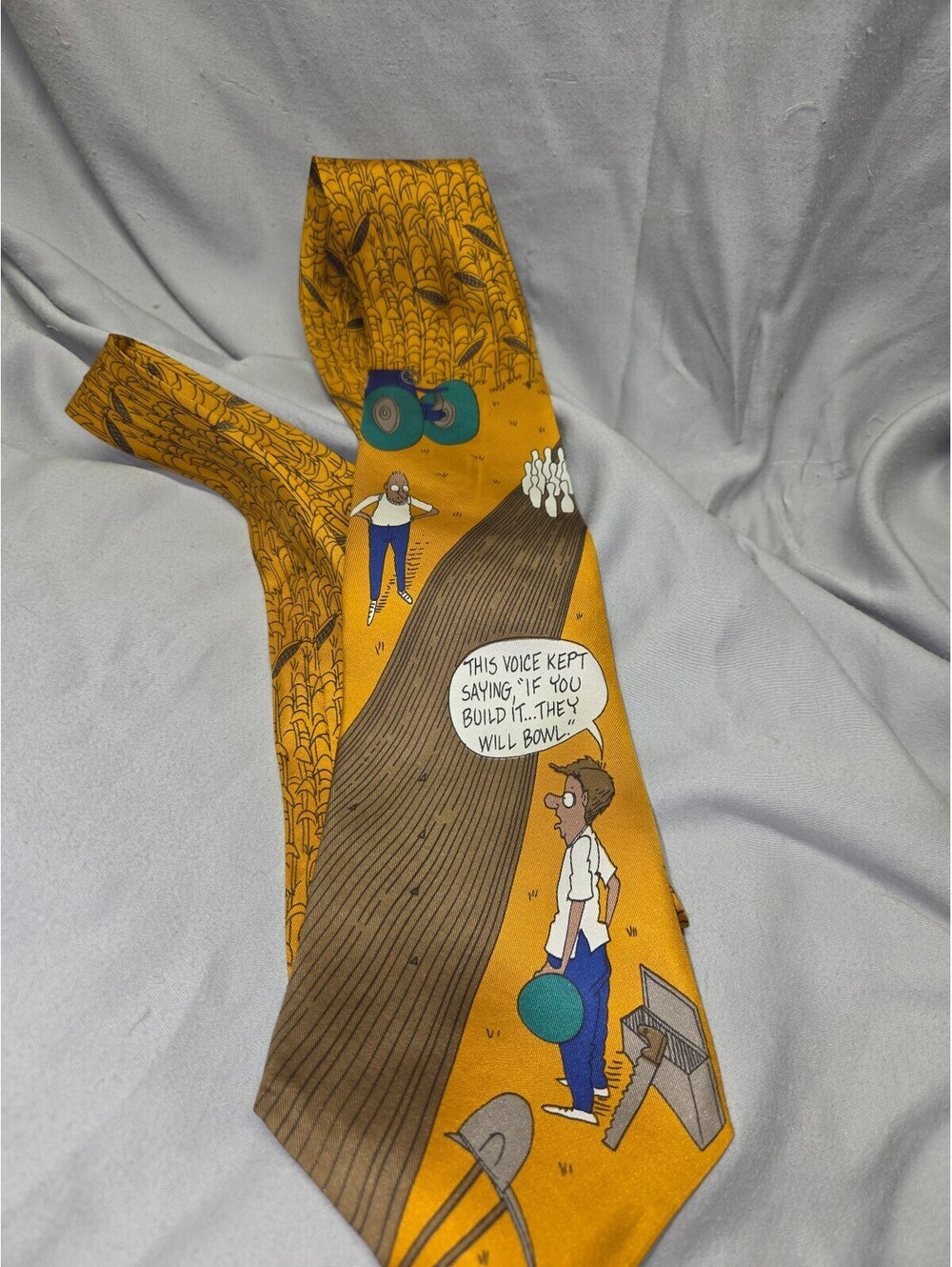 Richard L. Torrey Bowling Themed Yellow Patterned Tie